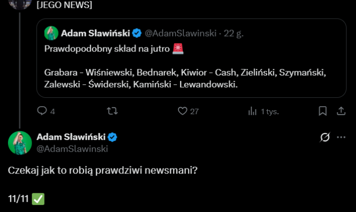 ODPOWIEDŹ Adama Sławińskiego na trafiony przez niego skład Polski xD